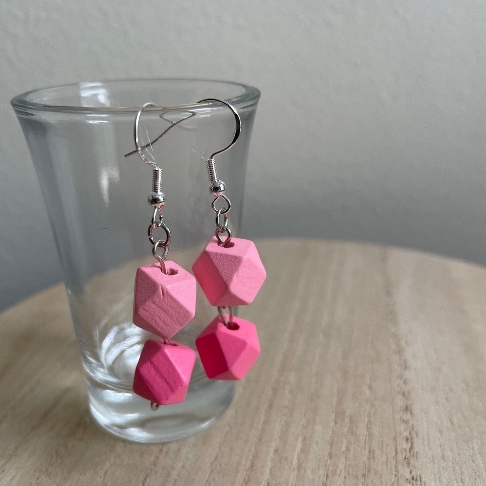 Bright Pink Beaded Earrings